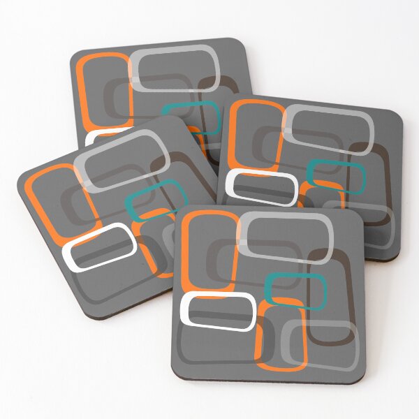 Item preview, Mid Century Modern Print in Aqua, Orange, White and Gray on Dark Gray designed and sold by RetroTrend.