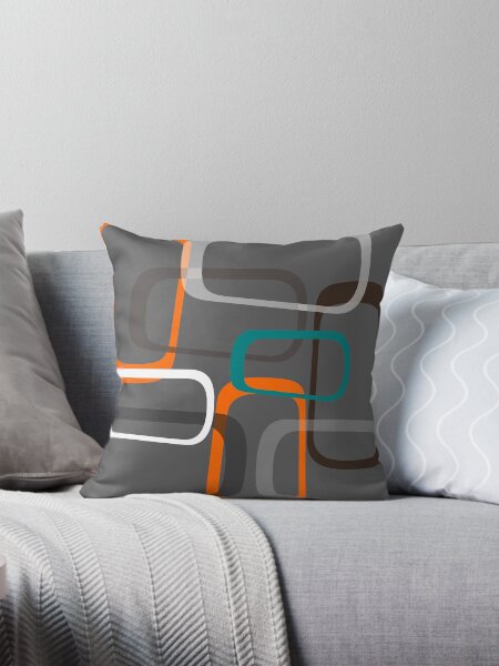 Item preview, Mid Century Modern Print in Aqua, Orange, White and Gray on Dark Gray designed and sold by RetroTrend.