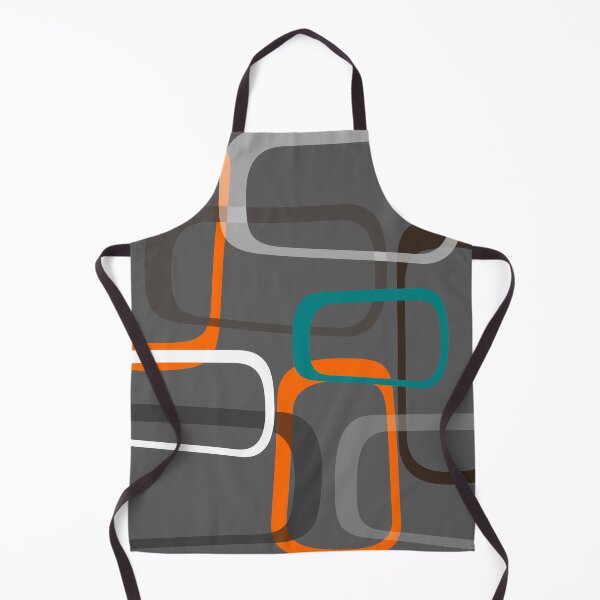 Artikelvorschau, Mid Century Modern Print in Aqua, Orange, Weiß und Grau auf Dunkelgrau entworfen und verkauft von RetroTrend.