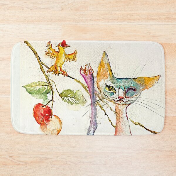 Item preview, Funny skinny funny cat with a bird. designed and sold by Elena Reutova.