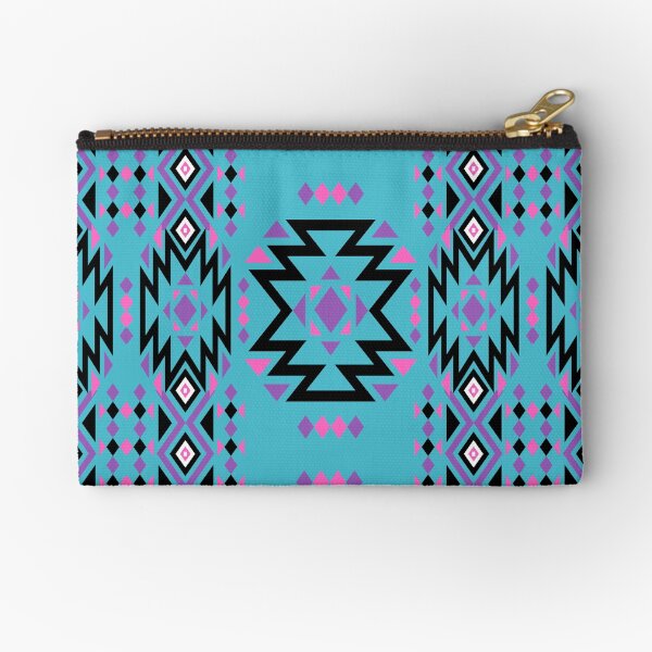 Pink, Purple, and Black Geometric Pattern - Dark Turquoise Zipper Pouch
