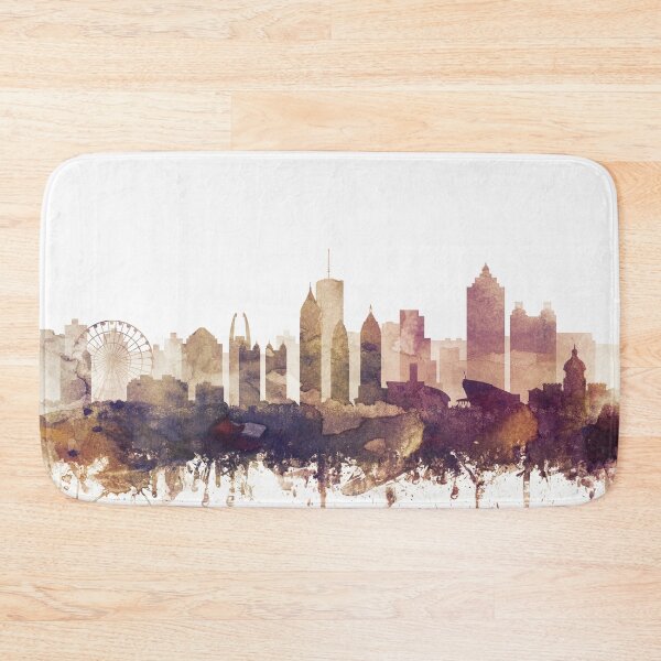 Artikelvorschau, Atlanta Skyline Aquarell Orange Lila von Zouzounio Art entworfen und verkauft von zouzounioart.