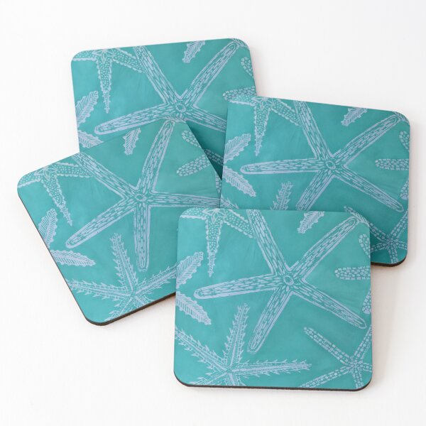 Item preview, white starfish patterns on a seagreen background, Ocean Collection designed and sold by ban-yo.