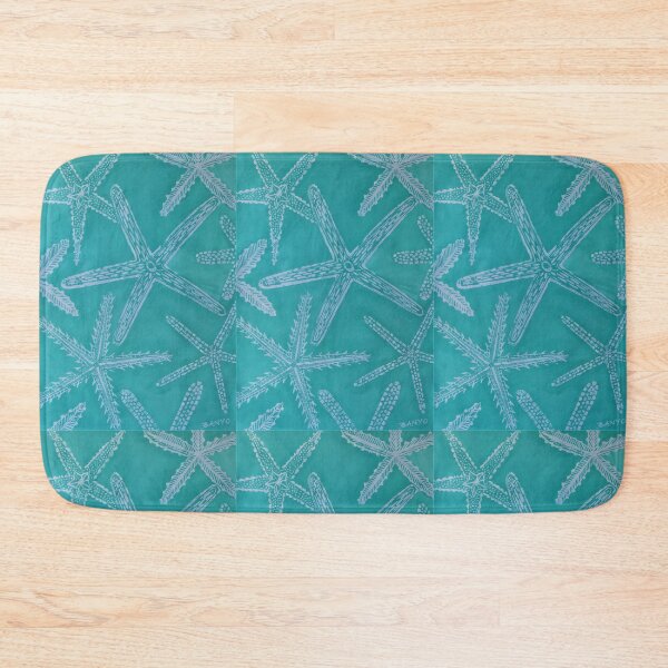 Item preview, white starfish patterns on a seagreen background, Ocean Collection designed and sold by ban-yo.