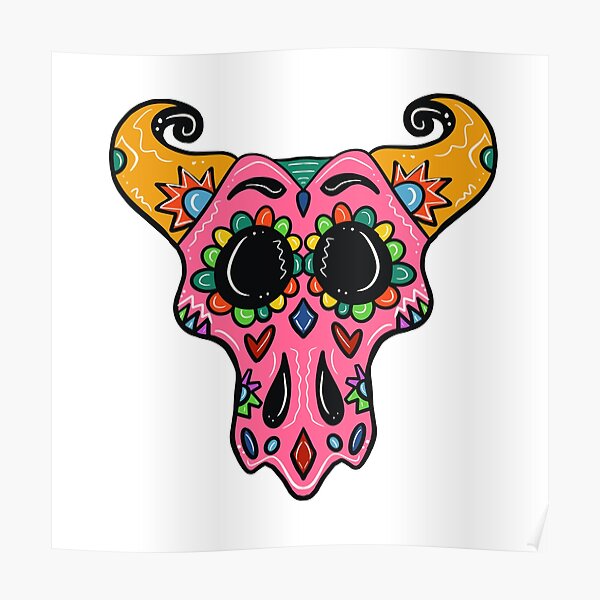 Sugar Skull Longhorn with black background Poster