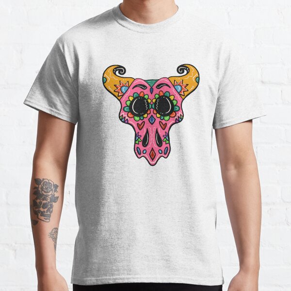 Sugar Skull Longhorn with black background Classic T-Shirt