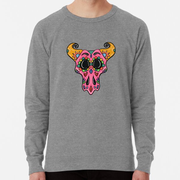 Sugar Skull Longhorn with black background Lightweight Sweatshirt