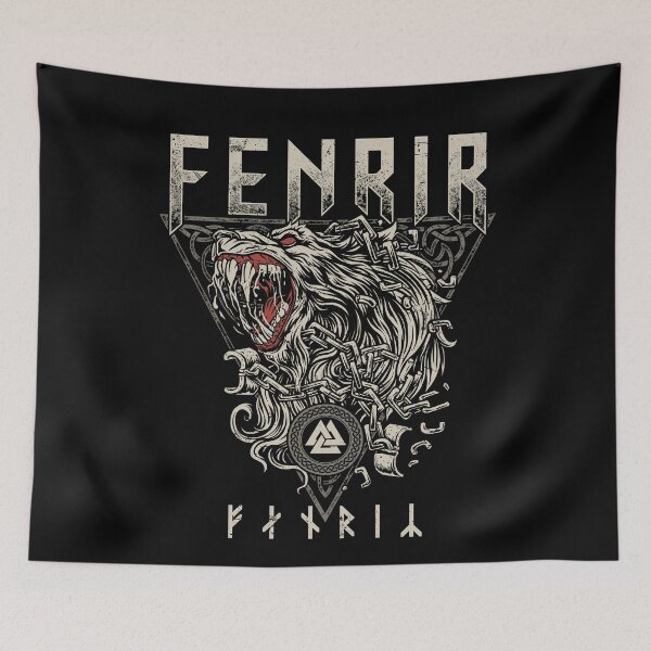 Item preview, Wolf Fenrir Futhark Runes Ragnarok Norse Viking Mythology Valknut Knotwork  designed and sold by BluePagan.