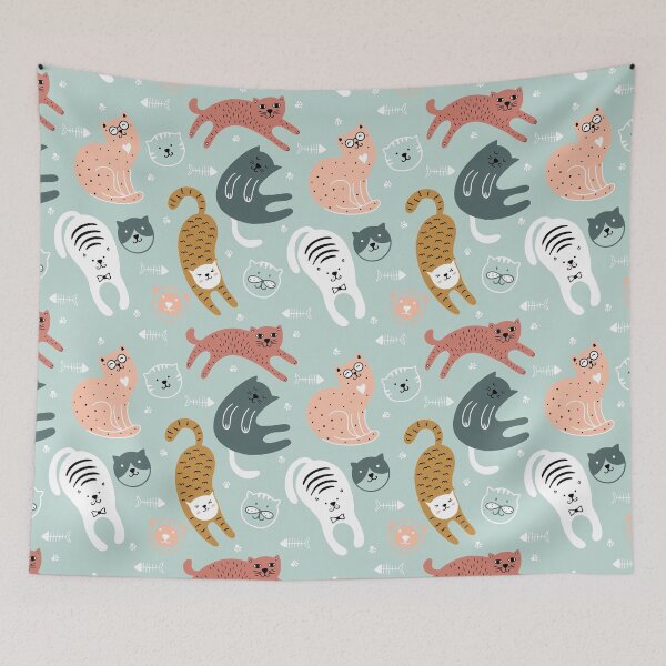 Item preview, Mix Cute Cat With Blue Background Patterns Patterns designed and sold by petertogetherz.