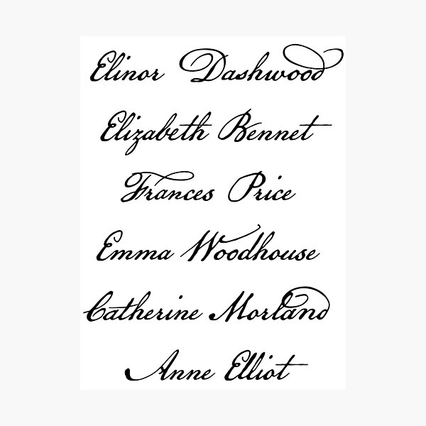 Item preview, Elinor Dashwood Elizabeth Bennet Frances Price Emma Woodhouse Catherine Morland Anne Elliot - Black Typeface designed and sold by Floralife.