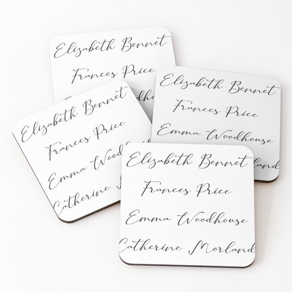Item preview, Elinor Dashwood Elizabeth Bennet Frances Price Emma Woodhouse Catherine Morland Anne Elliot - Black Writing designed and sold by Floralife.