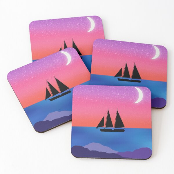 Sailboat at Night Coasters (Set of 4)