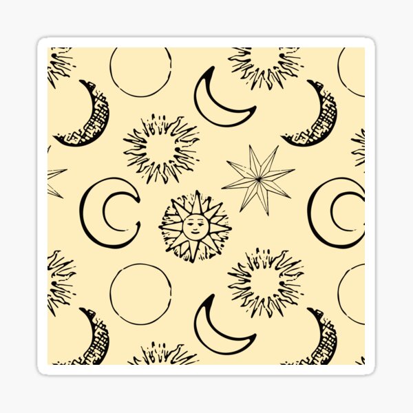 Vista previa del artículo con la obra « Patrón vintage de sol y luna en amarillo», diseñado y vendido por CattleandCrow.