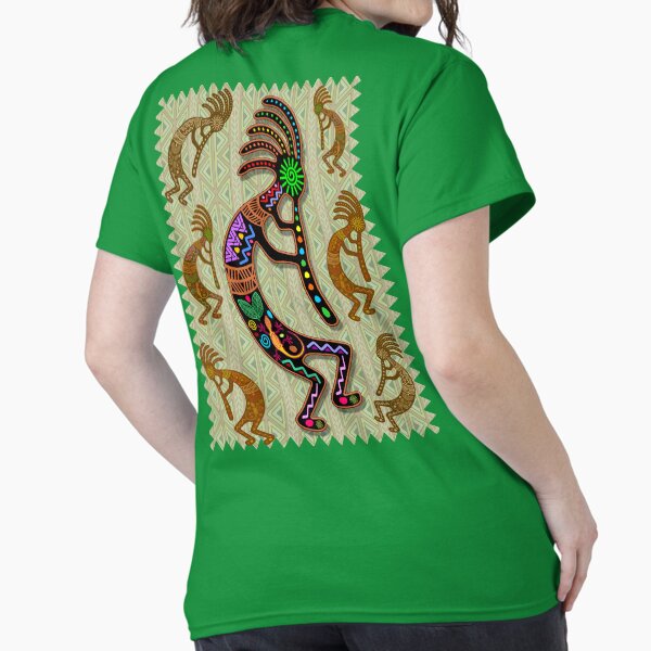Kokopelli Rainbow Colors on Tribal Pattern Classic T-Shirt