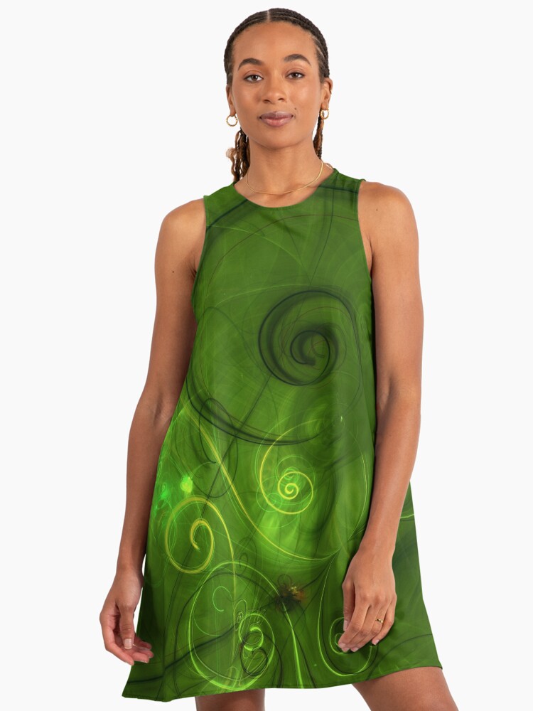 Green Mori Koru, New Zealand, Kiwi, Kiwiana, NZ Esoteric Spiral, Kiwiana A-Line Dress Green Mori Koru, New Zealand, Kiwi, Kiwiana, NZ Esoteric Spiral, Kiwiana A-Line Dress