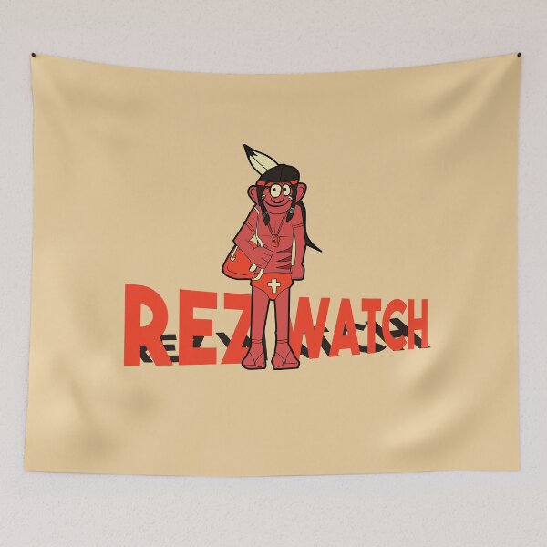 Artikelvorschau, Baywatch Cartoon Indianer Sommer Strand Wasser Design mit Text entworfen und verkauft von Eyanosa Native Design.
