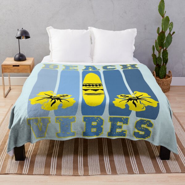 Item preview, BEACH VIBES - RETRO SUFBOARD AND FLORAL DESIGN IN BLUE - BLACK AND BRIGHT YELLOW designed and sold by Iskybibblle.