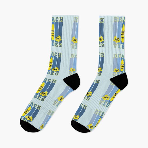 Item preview, BEACH VIBES - RETRO SUFBOARD AND FLORAL DESIGN IN BLUE - BLACK AND BRIGHT YELLOW designed and sold by Iskybibblle.