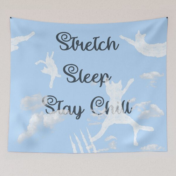 Item preview, Stretch, Sleep, Stay Chill Cute Sleeping Cats on Cloud Nine - Chalkboard Style x Cloudy Sky Blue - Sleeping is My Favorite Pastime - Seamless Repeating Pattern designed and sold by sthNnth.