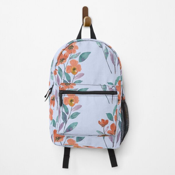 Orange flowers with blue and purple leaves Backpack