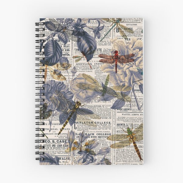 Aperçu de l'œuvre Vintage newspaper with dragonflies créée et vendue par FleurDeTango.