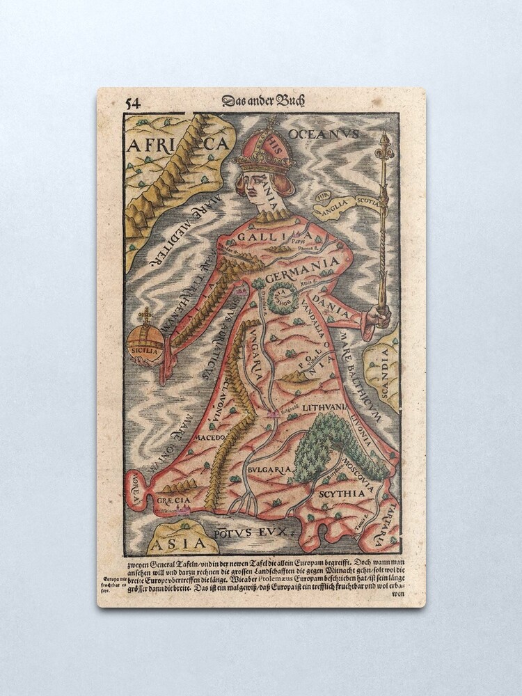 Alternate view of Vintage Map of Europe as a Queen (1570) Metal Print