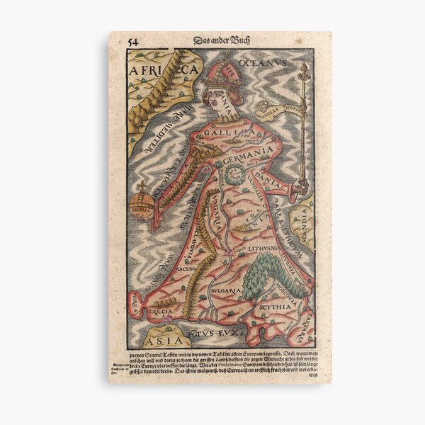 Vintage Map of Europe as a Queen (1570) Metal Print