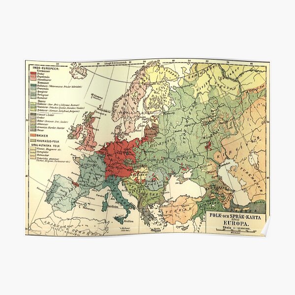 Vintage Linguistic Map of Europe (1907) Poster