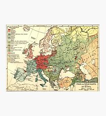 Vintage Linguistic Map of Europe (1907) Photographic Print