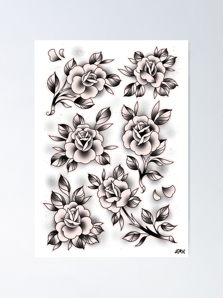Flower Tattoo Flash Sheet