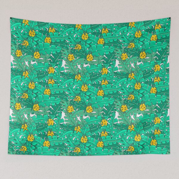 Item preview, Yellow dragon fruit, pitaya, seamless pattern with jungle leaves designed and sold by FlamesandFrost.