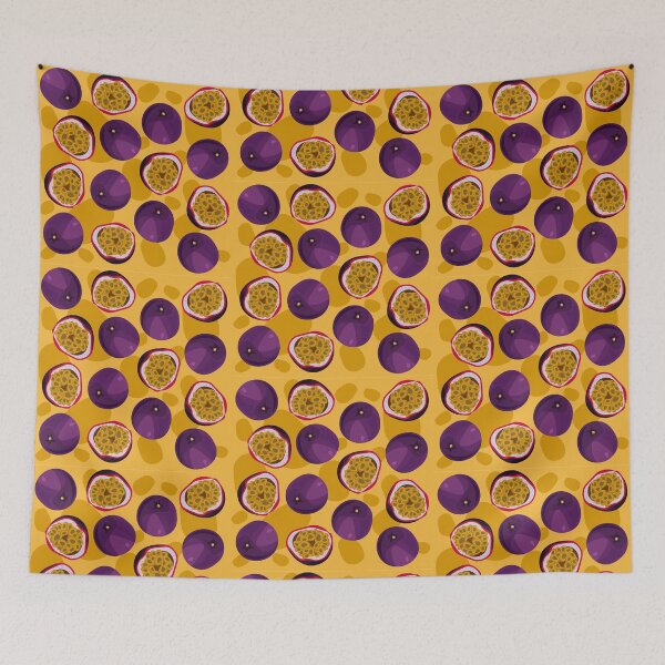 Item preview, A pattern of passion fruit on a yellow background. designed and sold by LionKsi89.