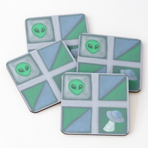 Item preview, Green and blue print, alien, ufo, flying saucer, triangles, pastel. designed and sold by UVI-CA.