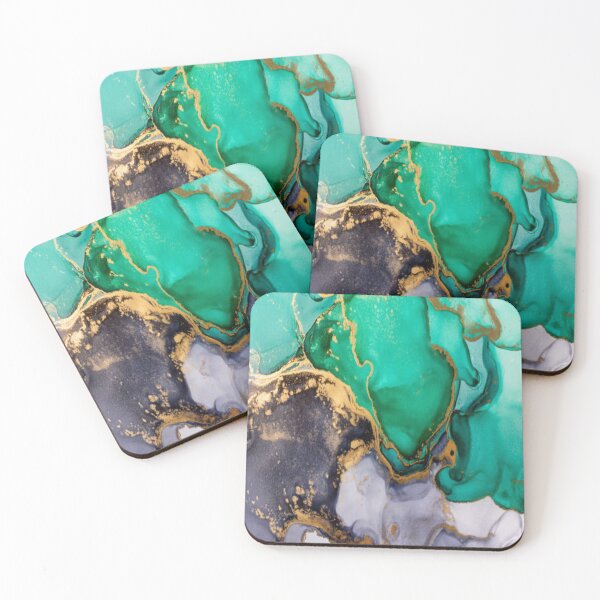 Item preview, Aqua Blue Black Gold Marble Art designed and sold by BEyourself be.