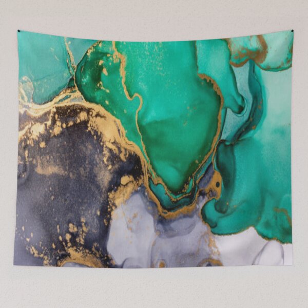 Item preview, Aqua Blue Black Gold Marble Art designed and sold by BEyourself be.