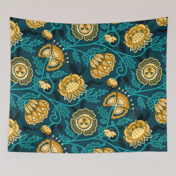 Item preview, Modern Indian Chintz - Mustard & Teal designed and sold by TigaTiga.