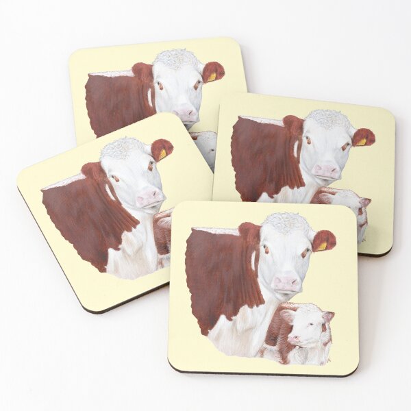 Item preview, Hereford Cow with Calf Painting (yellow background) designed and sold by SandraWarmerdam.