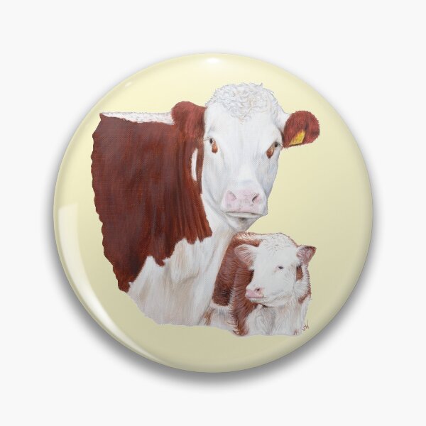 Item preview, Hereford Cow with Calf Painting (yellow background) designed and sold by SandraWarmerdam.