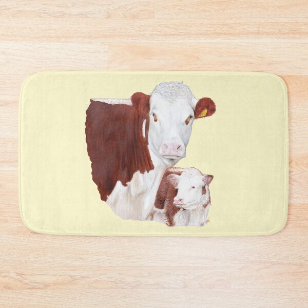 Item preview, Hereford Cow with Calf Painting (yellow background) designed and sold by SandraWarmerdam.