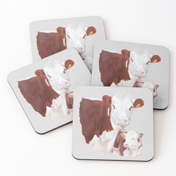 Item preview, Hereford Cow with Calf Painting (grey background) designed and sold by SandraWarmerdam.