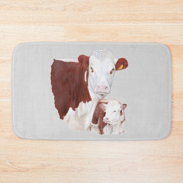 Item preview, Hereford Cow with Calf Painting (grey background) designed and sold by SandraWarmerdam.