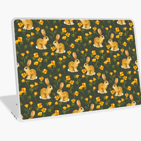Item preview, Coquelicots de Californie et lapins à queue blanche sur vert olive designed and sold by micklyn.