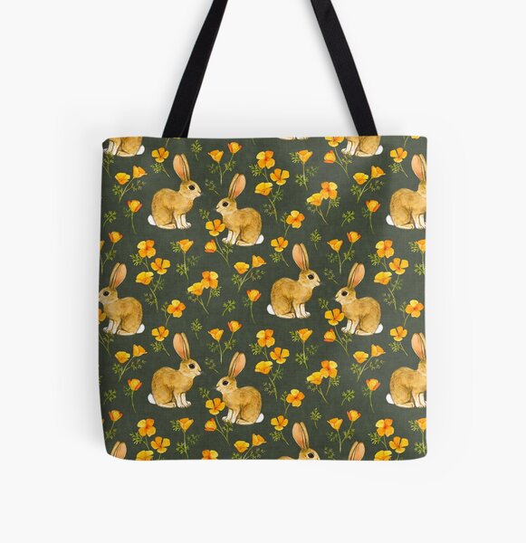 Item preview, California Poppies and Cottontail Bunnies on Olive Green designed and sold by micklyn.