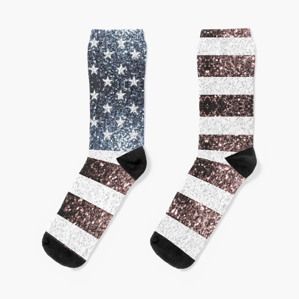 USA flag red white blue sparkles glitters Monogram Socks