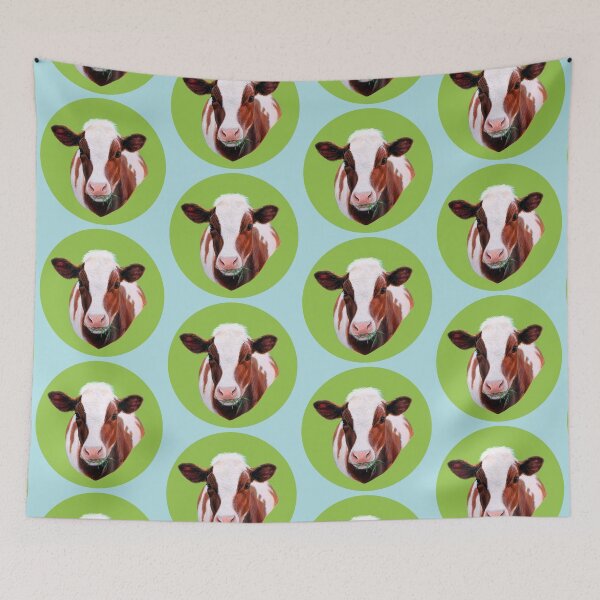 Item preview, Red Cow (blue background) designed and sold by SandraWarmerdam.