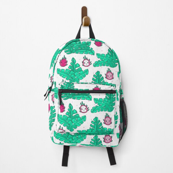 Item preview, Cute pink, kawaii cartoon dragon fruit / pitaya with jungle leaves designed and sold by FlamesandFrost.