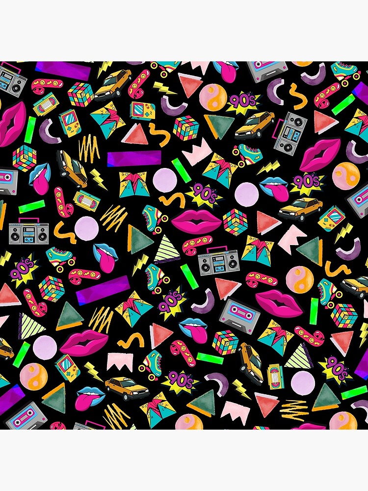 Retro 90's Theme Pattern Design Black Background