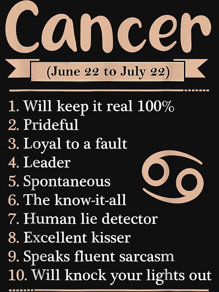 Cancer Zodiac Sign Astrology T Shirt June July Birthday