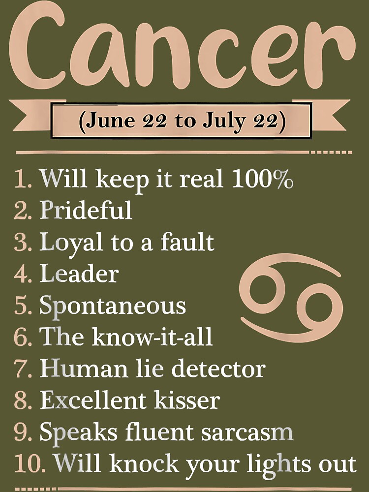 Cancer Zodiac Sign Astrology T Shirt June July Birthday