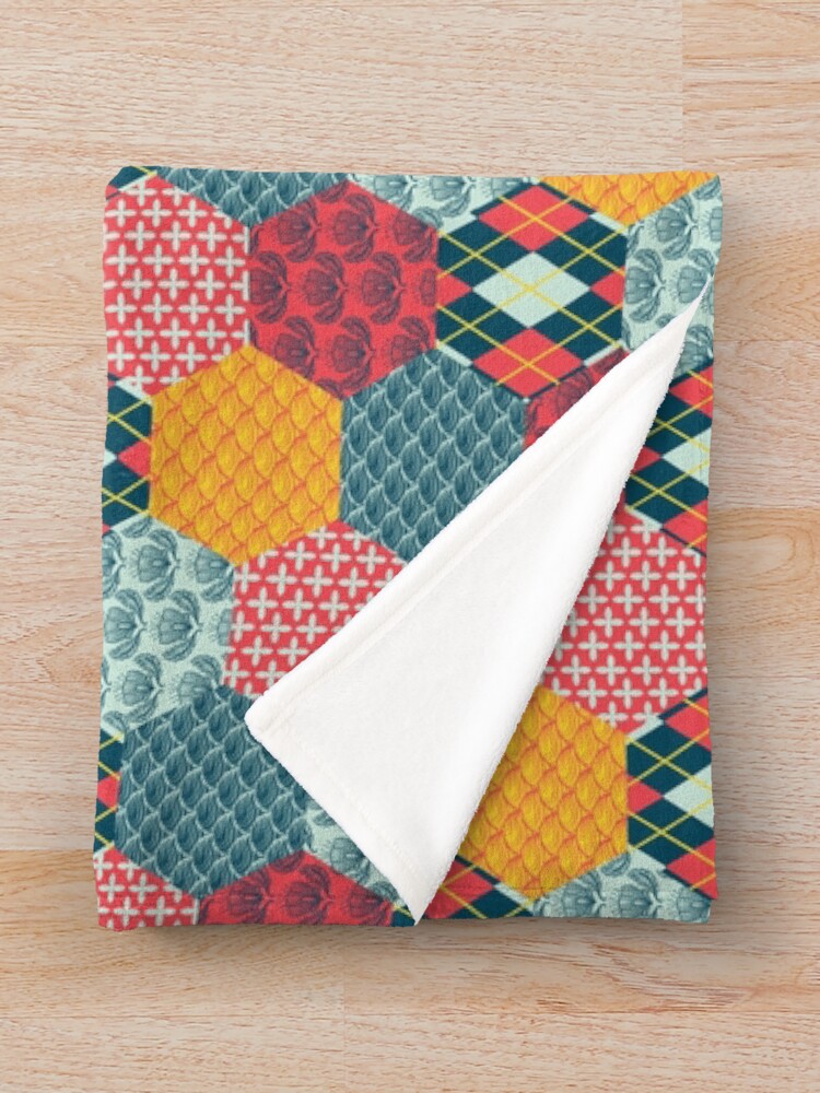 Thumbnail 3 of 6, Throw Blanket, Retro Vintage Patchwork Hexie Quilt designed and sold by carabara.